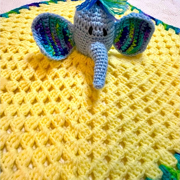 Elephant Crocheted Security Baby Blanket 19x19 Blankie Soothie Handmade - Picture 12 of 12